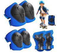 Lafefe 6PCS Blue Kids Protective Gear Set Knee Elbow Wrist Pads, Lightweight Breathable Mesh & Hard Shell, Adjustable Straps Safety Pads S Size for Roller Skating Cycling Skateboard