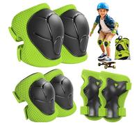 Lafefe 6PCS Fluorescent Green Kids Protective Gear Set Knee Elbow Wrist Pads, Lightweight Breathable Mesh & Hard Shell, Adjustable Straps Safety Pads S Size for Roller Skating Cycling Skateboard