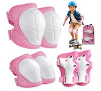 Lafefe 6PCS Pink Kids Protective Gear Set Knee Elbow Wrist Pads, Lightweight Breathable Mesh & Hard Shell, Adjustable Straps Safety Pads S Size for Roller Skating Cycling Skateboard