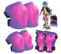 Lafefe 6PCS Purple Kids Protective Gear Set Knee Elbow Wrist Pads, Lightweight Breathable Mesh & Hard Shell, Adjustable Straps Safety Pads S Size for Roller Skating Cycling Skateboard