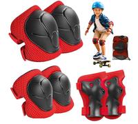 Lafefe 6PCS Red Kids Protective Gear Set Knee Elbow Wrist Pads, Lightweight Breathable Mesh & Hard Shell, Adjustable Straps Safety Pads S Size for Roller Skating Cycling Skateboard