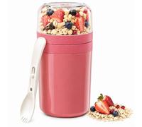 Lafefe Cereal Cup On The Go - 520ml+250ml Breakfast Pots to Go | Leakproof Overnight Oats Container with Lid & Spoon, Portable Yogurt and Granola Pot, Milk and Muesli Travel Bowl for Work-Light red