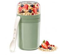 Lafefe Cereal Cup On The Go - 520ml+250ml Breakfast Pots to Go | Leakproof Overnight Oats Container with Lid & Spoon, Portable Yogurt and Granola Pot, Milk and Muesli Travel Bowl for Work-Green