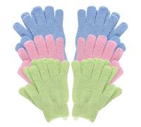 Lafefe Exfoliating Gloves, 12pcs Bath and Body Exfoliator Mitts, Bamboo Shower Gloves, Scrubs Away Ingrown Hair and Dead Skin, for Shower, Spa, Massage and Dead （Blue+Green+Pink）