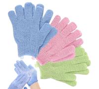Lafefe Exfoliating Gloves，6pcs Bath and Body Exfoliator Mitts，Bamboo Shower Gloves ，Scrubs Away Ingrown Hair and Dead Skin，for Shower, Spa, Massage and Dead Skin Cell Remover Loofah（Blue+Green+Pink）