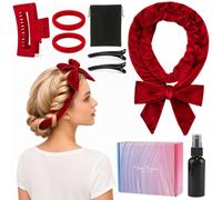Lafefe Heatless Curlers, 8Pcs Heatless Curling Rods for Overnight Curls, Soft Velour No Heat Hair Curler Set with Clips & Hair Ties, 160cm Long Heatless Curls Tool for Sleeping, Long Hair Styling(Red)