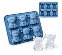 Lafefe Highland Cow Ice Cube Tray, Blue Silicone Ice Cube Mould, Cute 3D Highland Cow Ice Mold, BPA Free Flexible Easy Release Tray for Whisky, Cocktails, Iced Coffee, Chocolate, Jelly, Candy & Soap