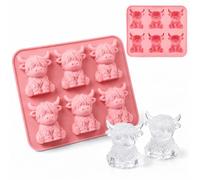 Lafefe Highland Cow Ice Cube Tray, Pink Silicone Ice Cube Mould, Cute 3D Highland Cow Ice Mold, BPA Free Flexible Easy Release Tray for Whisky, Cocktails, Iced Coffee, Chocolate, Jelly, Candy & Soap