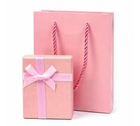 Lafefe Jewellery Gift Box with Bag Set, Small Gift Boxes with Lid, Peach Pink Ribbon Jewellery Box with Foam Insert 9×7×3cm for Ring, Necklace, Earrings, Gift Packaging