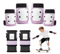 Lafefe Kids Protective Gear Set 6 in 1, Knee Pads Elbow Pads Wrist Guards with PP Shell & EVA Cushion, Adjustable Skating Pads S Size for Roller Skating Skateboard Cycling (Pink Purple)