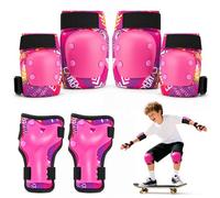 Lafefe Kids Protective Gear Set 6 in 1, Knee Pads Elbow Pads Wrist Guards with PP Shell & EVA Cushion, Adjustable Skating Pads S Size for Roller Skating Skateboard Cycling (Red)