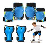 Lafefe Kids Protective Gear Set 6 in 1, Knee Pads Elbow Pads Wrist Guards with PP Shell & EVA Cushion, Adjustable Skating Pads M Size (35-60KG) for Roller Skating Skateboard Cycling (Blue)