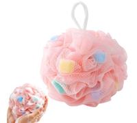 Lafefe Loofah Sponge with Built-in Sponge Core, Soft PE Mesh Shower Puff Body Scrubber for Rich Lather, Shower Puffs for Body Care, Home & Travel(Pink)