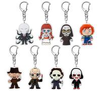 Laffact 8Pcs Halloween Horror Classic Movie Characters Acrylic Keyring Accessories for Keys Wallets Backpack Scary Movies Figure Pendant Hanging Key Chain Decorations with Rotatable Link for Gift,