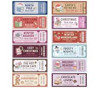 Laffact Christmas Book Club Bookmarks - 120Pcs Winter Cute Ticket Style Reading Tracker, Gingerbread Man Santa Designed Page Marker, Readers Accessory Bookish Gifts for Book Lover School Library Party