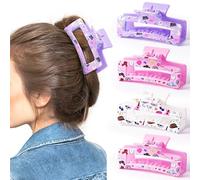 Laffact Music Hair Grab Clips - 4Pcs White Pink Purple Rectangular Music and Musical Hair Claw, Preppy Guitar Red Lip Jaw Clips for Women Girls Music Lover Fans Thin Thick Short Long Curly Accessories