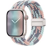 Laffav Braided Sport Loop Compatible with Apple Watch Bands for Women Men 46mm 45mm 44mm 42mm 49mm, Magnetic Fabric Strap, Soft Nylon Stretchy Band for iWatch SE Ultra Series 11-1, Gray Pink Blue