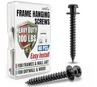 laffeya Picture Hangers, Bear Claw Screw Picture Hook, Double-Headed Bear Claw Screw, Multi Purpose Screws Hook (40, Black Short)