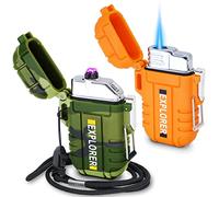 Laffizz 2 Pack Waterproof Outdoor Lighter Plasma Windproof Torch Lighters Dual Arc Lighters Electric USB Rechargeable Lighter Flameless EDC Camping Adventure Survival Tactical Gear