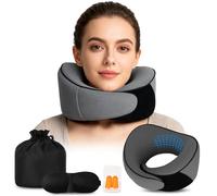 Lafisun Travel Pillow Set with Memory Foam - Adjustable Neck Pillow for Travel with Eye Mask & Earplugs, Ergonomic Travel Neck Pillow for Flight, Car, Train, Office for Adults