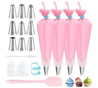 lafo 19 Pcs Piping Bags and Nozzles Set, Icing Piping Kit with 4 Reusable Icing Bags, 9 Stainless Steel Decorating Tips, Couplers, Ties, Cleaning Brush,Cake Decorating Kit for Dessert Decoration