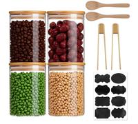 lafo 4x1000ml Glass Jars with Bamboo Lids, LuftdichteFood Storage Containersmit 2 Löffeln + 2 Zangen,Storage Jarsfür Küche, Kaffee, Mehl,Glass Containers with Bamboo Lids, inkl. 8 Etiketten