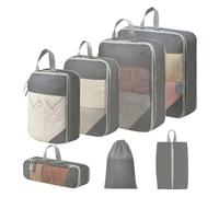 lafo 7pcs Compression Packing Cubes Set for Backpack, Travel Packing Cubes for Suitcases, Waterproof Suitcase Organiser Bags for Travel, Packing Organiser for Carry On Luggage (Grey)