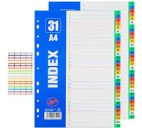 lafo A4 Plastic Folder Dividers, 31 Tabs Multicoloured Index Divider Sheets for Ring Binders Lever Arch Files（2 Pack ）with Blank Sticky Labels, Extra Wide Page Organisers for School, Office, Home Use