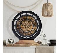 Lafocuse 10 Inch Real Moving Gears Wall Clock with a Detachable Base, 2 in 1 Black Mantel Clocks Wooden Vintage, Farmhouse Rustic Retro Table Wall Clocks for Living Room Decor Home Office