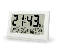 Lafocuse 10" LCD Large Display Digital Clock, Wall Mounted and Desktop, Battery Operated Electronic Clocks with Date, Day, Temperature, Snooze Function for Elderly, Living Room Bedroom Office, White