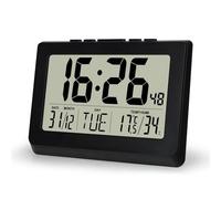 Lafocuse 10" LCD Large Display Digital Clock, Wall Mounted and Desktop, Battery Operated Electronic Clocks with Date, Day, Temperature, Snooze Function for Elderly, Living Room Bedroom Office, Black