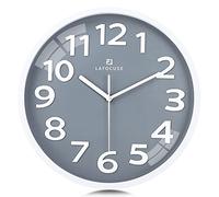 Lafocuse 12 Inch 3D Numbers Grey Wall Clock for Living Room Decor, Modern Wall Clock Kitchen Battery Operated Silent Non-Ticking Bedroom Home Office