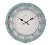 Lafocuse 12 Inch Farmhouse Vintage Wall Clock Teal Silent Non Ticking, Shabby Chic Rustic Kitchen Clocks Green Turquoise with 3D Numerals for Living Room Bedroom Office Home Decor