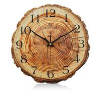 Lafocuse 12 Inch Rustic Wall Clock Annual Rings Design, Tree Stump Farmhouse Wall Clocks Silent Non-Ticking Battery Operated, Vintage Wooden Brown Clocks for Living Room Decor Bedroom Kitchen Office