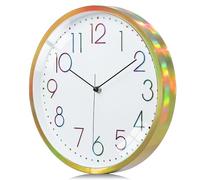 Lafocuse 12 Inch Silent Colorful 3D Numbers Unique Dazzling Frame Gold Wall Clock for Living Room, Modern Kitchen Clock Battery Operated Bedroom Office Home