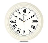 Lafocuse 12 Inch Silent Cream White Wall Clock with Roman Numerals | Traditional Retro Design for Kitchen, Non Ticking, Battery Operated, Classic Round Quartz Clocks for Bedroom Living Room