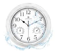 Lafocuse 12 Inch White Outdoor Wall Clock Waterproof Silent with Temperature and Humidity, Outside Clocks with Thermometer for Garden Patio Pool