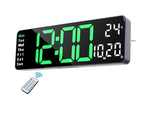 Lafocuse 13 Inch Green LED Digital Wall Clock with Remote Control