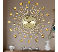 Lafocuse 23 Inch Metal Large Wall Clocks for Living Room Modern, Silent Bling Crystal Wall Clock Battery Operated, Gold Starburst Clock Art Deco Kitchen Office