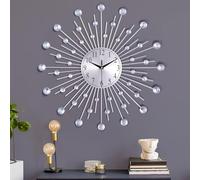 Lafocuse 23 Inch Metal Large Wall Clocks for Living Room Modern, Silent Bling Crystal Wall Clock Battery Operated, Silver Starburst Clock Art Deco Kitchen Office