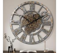 Lafocuse 23 Inch Wooden Real Moving Gears Wall Clock Bronze,Large Oversized Farmhouse Rustic Vintage Industrial Clock for Living Room Decor