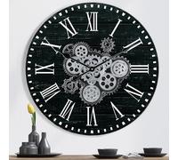 Lafocuse 23 Inch Wooden Real Moving Gears Wall Clock,Large Black Farmhouse Wall Clock Oversized Vintage Rustic Industrial Clocks for Living Room Decor Office Kitchen-Version 2.0