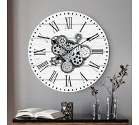 Lafocuse 23 Inch Wooden Real Moving Gears Wall Clock,Large White Farmhouse Wall Clock Oversized Vintage Rustic Industrial Clocks for Living Room Decor Office Kitchen-Version 2.0