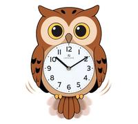 Lafocuse Cute Brown Owl Pendulum Wall Clock with Swing Tail for Kids | Funny Animal Design, Lively Tail Pendulum, Wooden Dial with Acrylic Surface, Battery Operated, Suitable for Kids Room Decor
