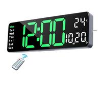 Lafocuse Digital Wall Clock with Remote Control, 13" LED Display Large Digital Clocks with Adjustable Brightness, Countdown & Timer, Temperature, Date for Living Room Home Office Gym Kitchen, Green
