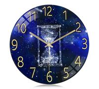 Lafocuse Glass Blue Galaxy Wall Clock, 12 Inch Silent Non-Ticking Battery Operated Modern Decorative Clocks for Living Room Kitchen Bedroom, Hourglass Pattern
