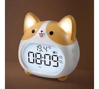 Lafocuse Kids Digital Alarm Clock with Night Light Corgi Design, Cute Bedside Digital Clocks Rechargable Battery Powered for Boys Girls with 2 Alarms Snooze Timer Adjustable Brightness Volume