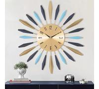 Lafocuse Large Metal Silent Wall Clock for Living Room Decor, 56CM Silent Decorative Clocks Sunburst Modern Art Wall Deco