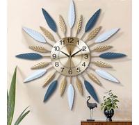 Lafocuse Large Metal Wall Clock for Living Room Decor, 56CM Blue Gold Sunburst Decorative Clocks Modern Art Decor Silent Battery Operated