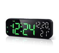 Lafocuse LED Digital Alarm Clock Bedside, 7" Display Digital Clocks Cord/Battery Powered with Date Temperature Snooze DST Adjustable Brightness for Heavy Sleepers Bedroom Kitchen Office, Green